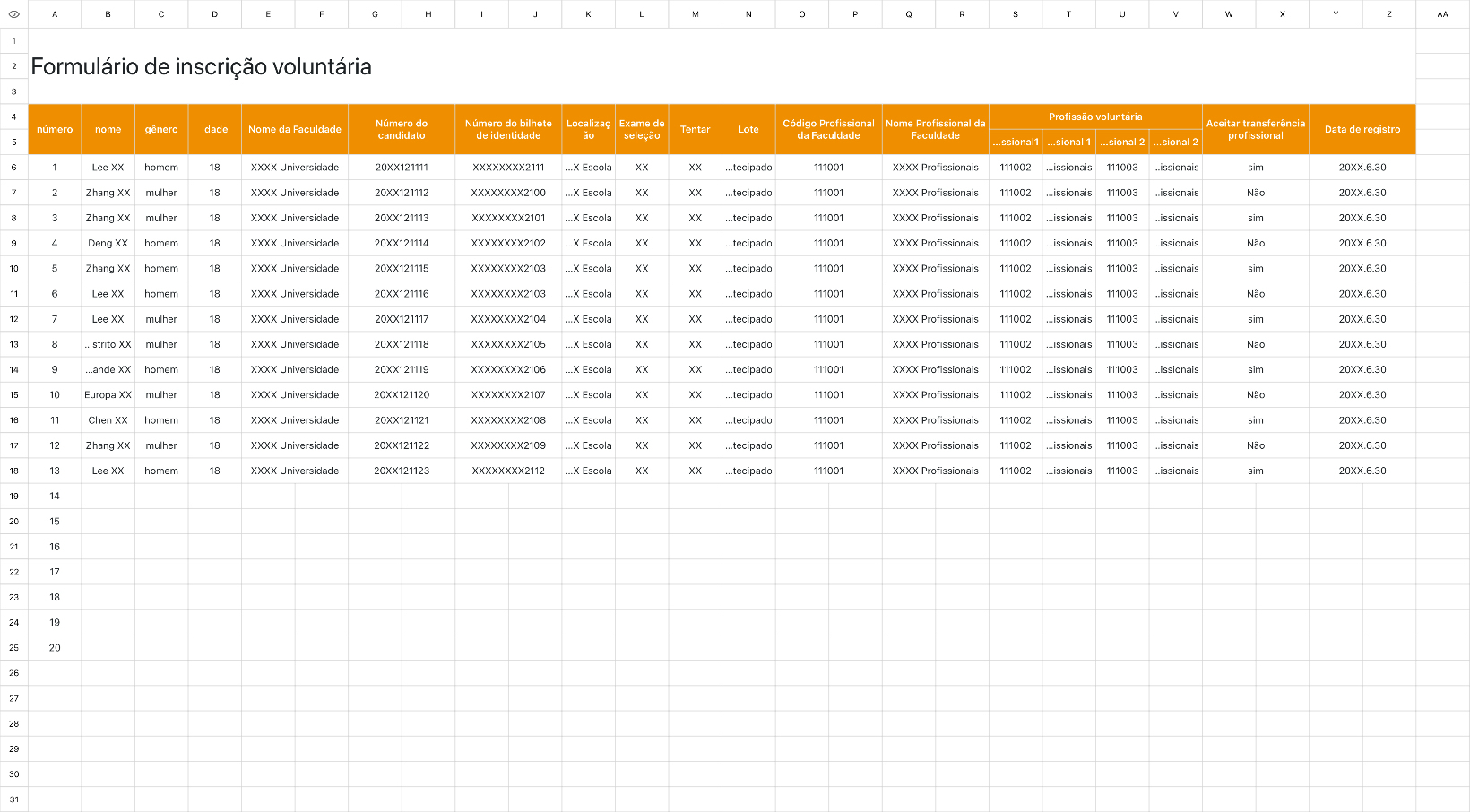 Formulário de inscrição voluntária